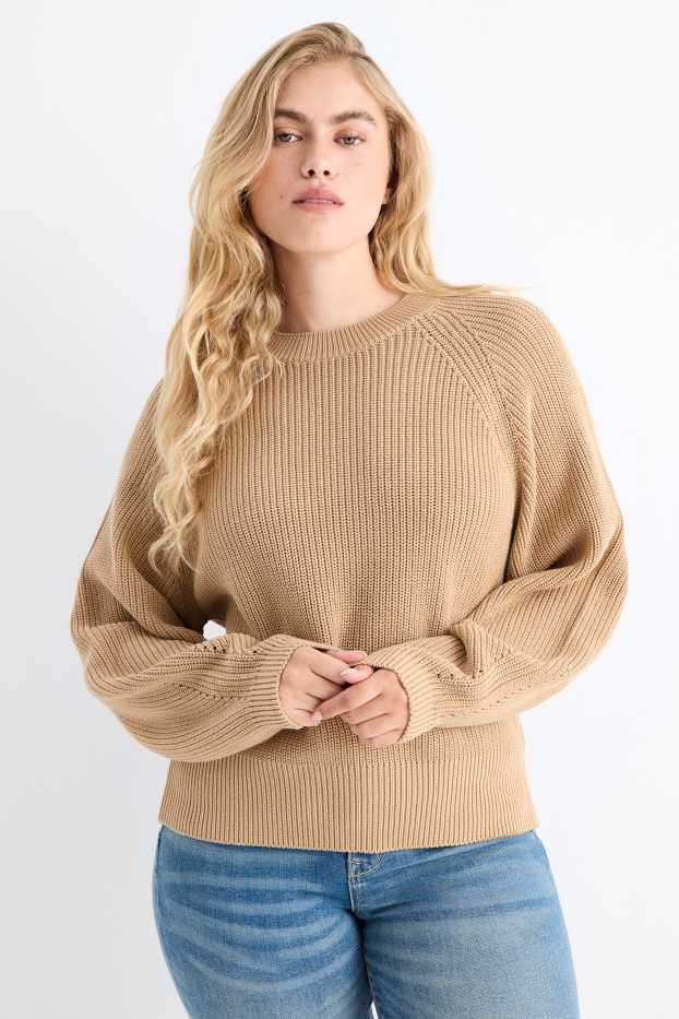 Dames - Trui - geribd - beige