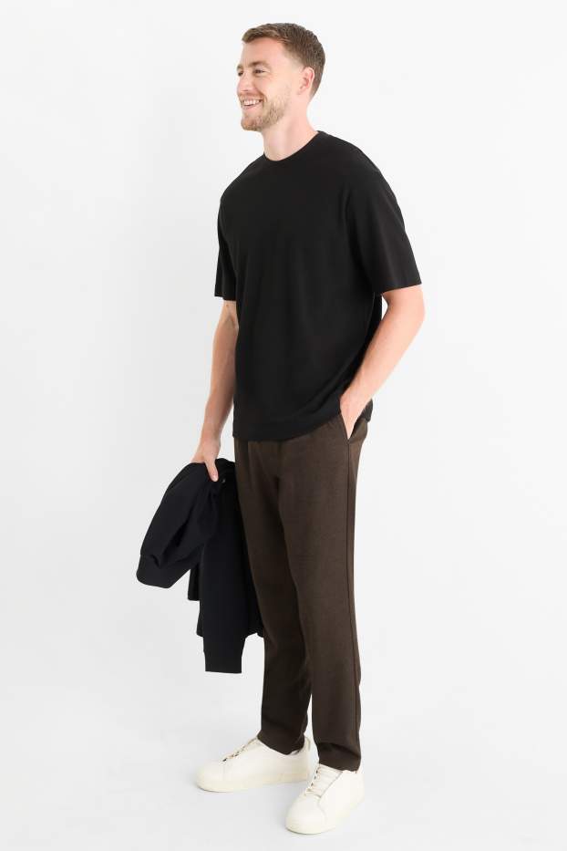Men - Chinos - tapered fit - textured - dark brown