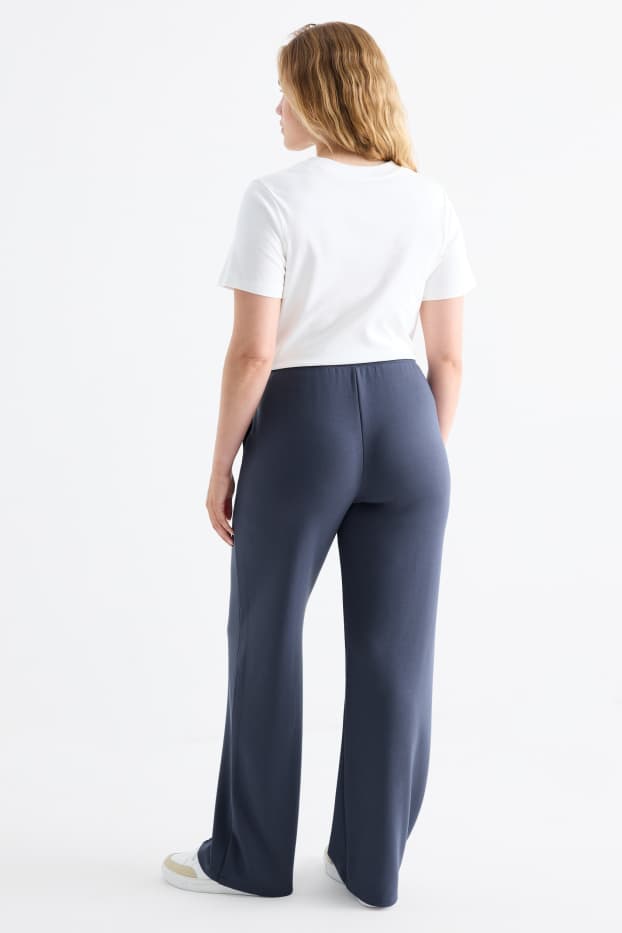 Femei - Pantaloni din jerseu - talie medie - straight fit - albastru melanj