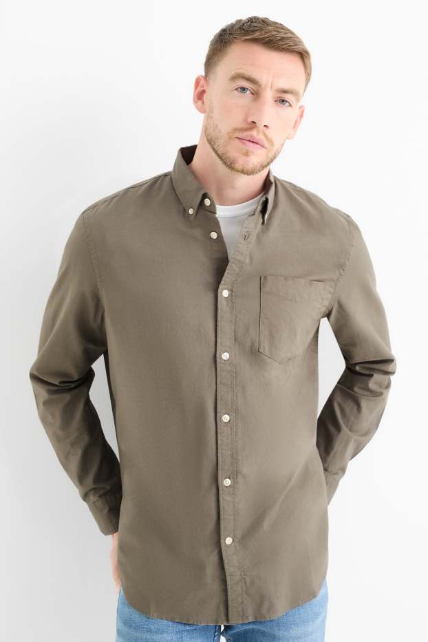 Herren - Hemd - Regular Fit - Button-down - grün