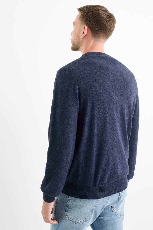 Heren - Fijn gebreide trui - donkerblauw