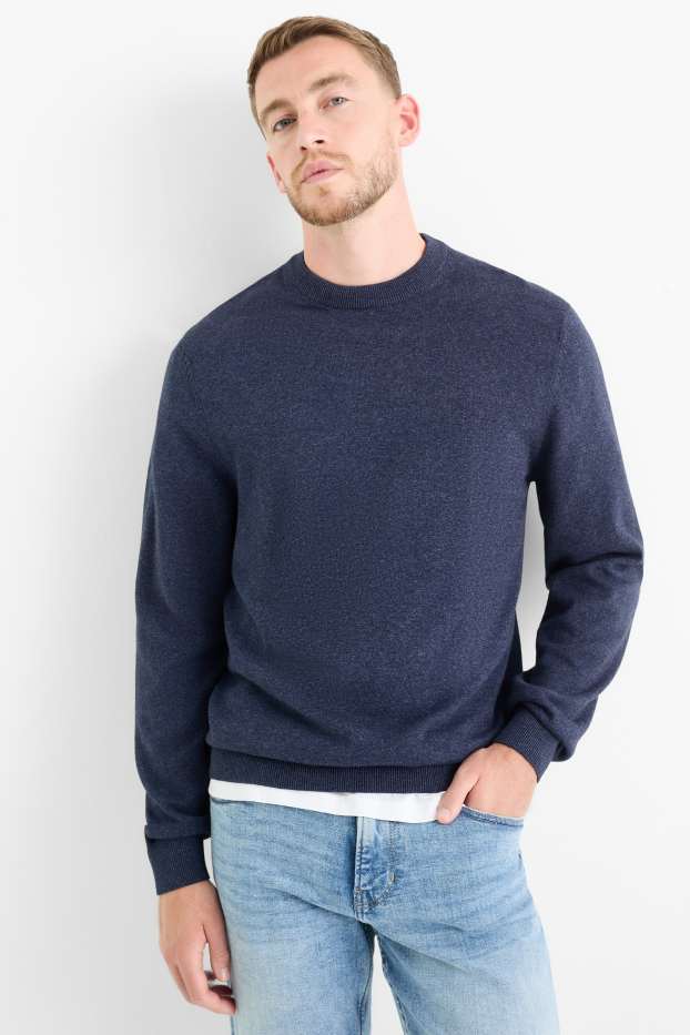 Heren - Fijn gebreide trui - donkerblauw