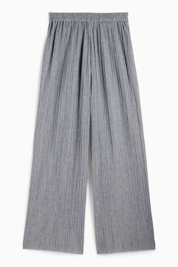 Donna - Pantaloni plissettati - vita alta - gamba larga - grigio