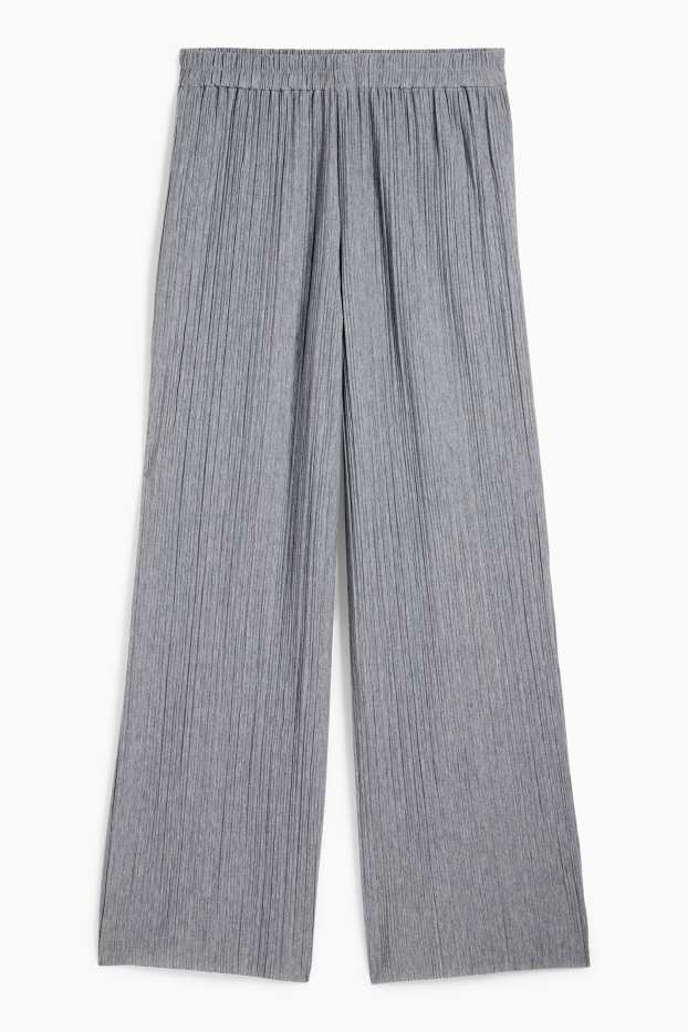 Donna - Pantaloni plissettati - vita alta - gamba larga - grigio
