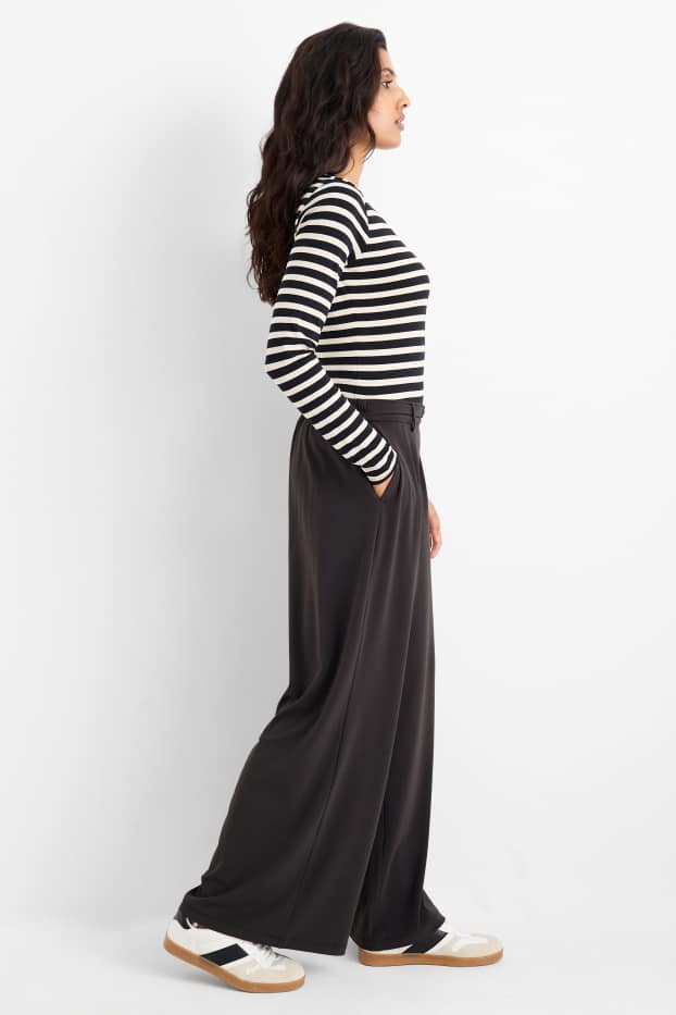 Dona - Pantalons de punt - high waist - wide leg - negre