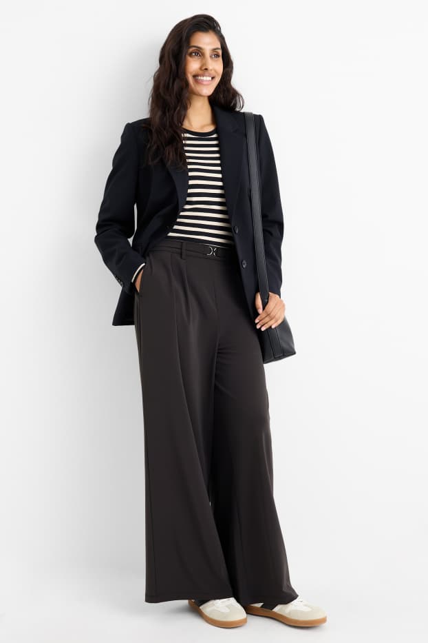 Dona - Pantalons de punt - high waist - wide leg - negre