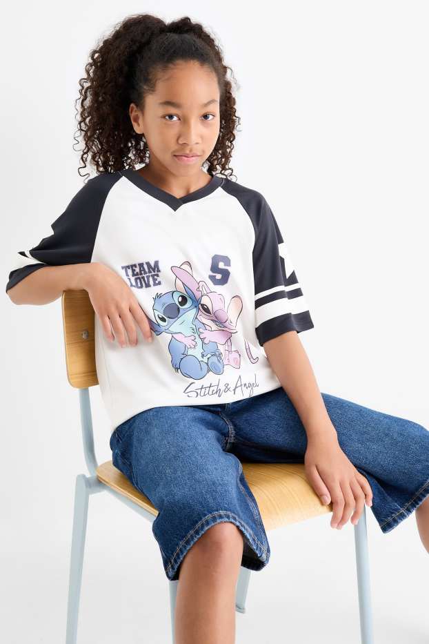 Kinder Mädchen - Lilo & Stitch - Kurzarmshirt - dunkelblau / weiß