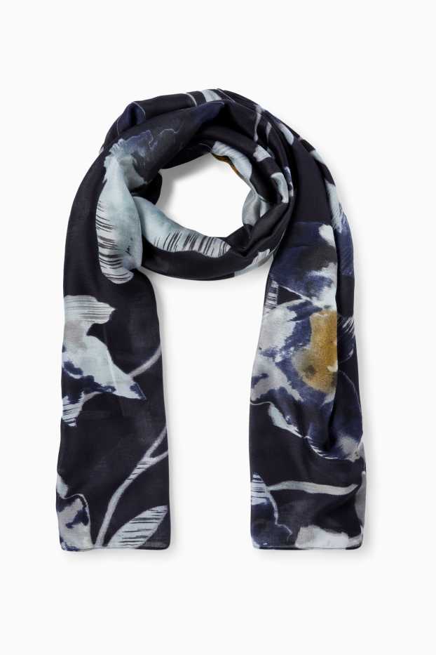 Femmes - Foulard - à fleurs - bleu foncé
