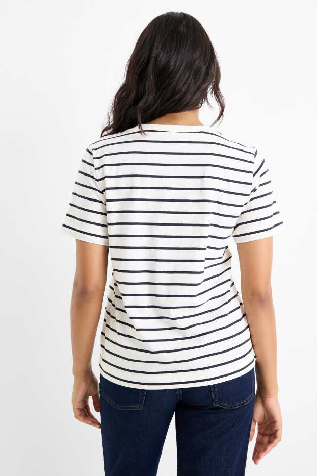 Women - T-shirt - relaxed fit - striped - white / blue