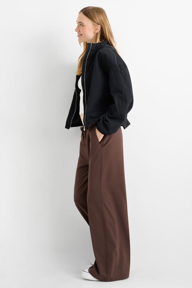 Women - Cloth trousers - mid-rise waist - wide leg - dark brown