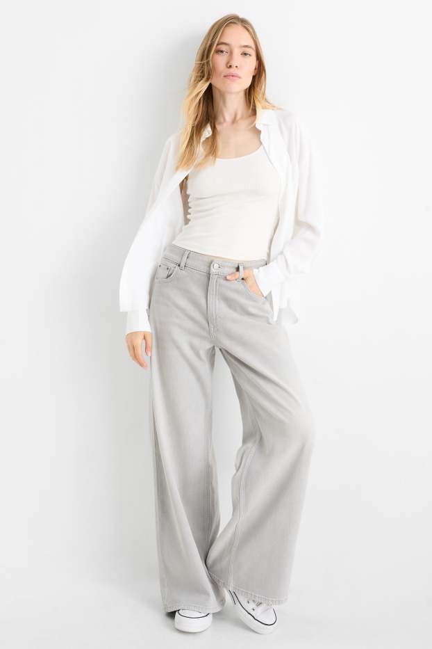 Dames - Wide leg jeans - low waist - jeanslichtgrijs