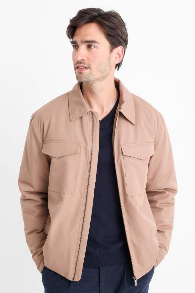 Uomo - Giacca camicia - imbottita - relaxed fit - collo all'italiana - tortora