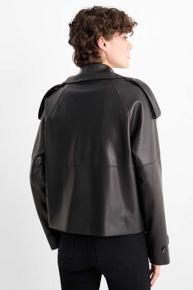 Mujer - Gabardina crop - polipiel - negro