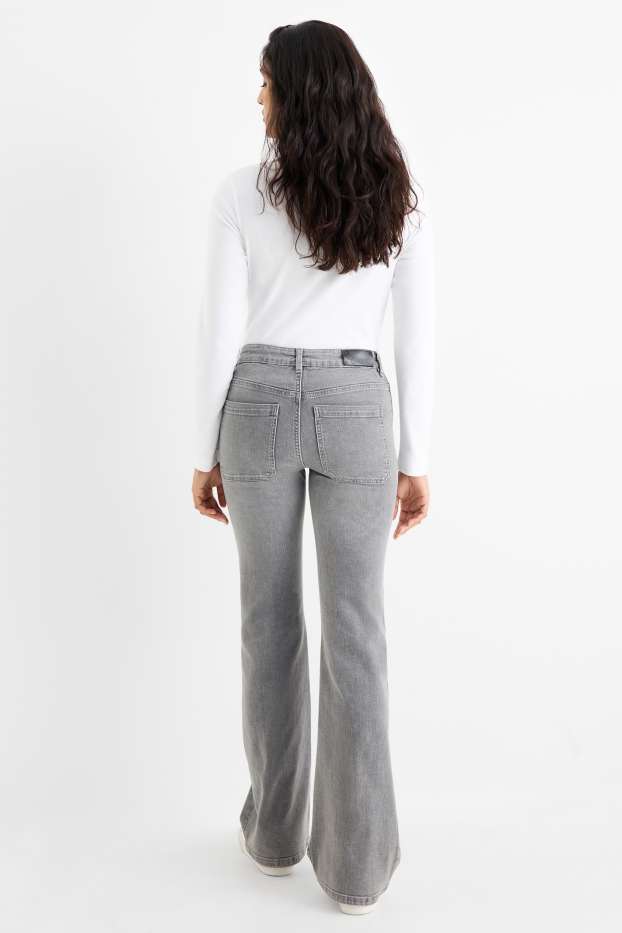 Women - Flared jeans - mid-rise waist - denim-gray