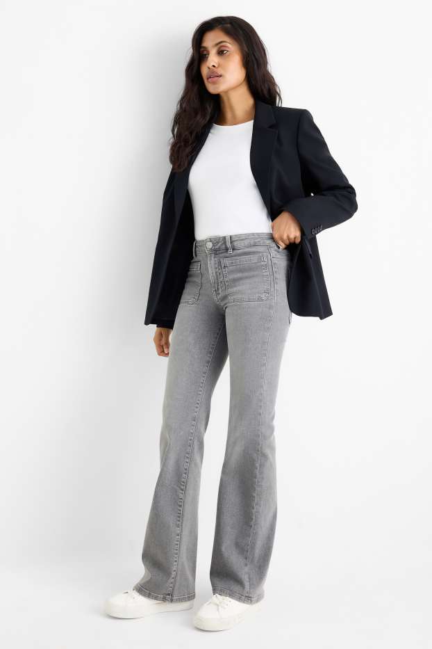 Women - Flared jeans - mid-rise waist - denim-gray