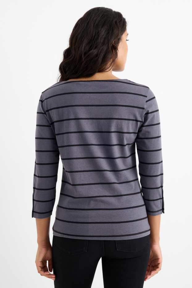 Damen - Langarmshirt - gestreift - dunkelblau