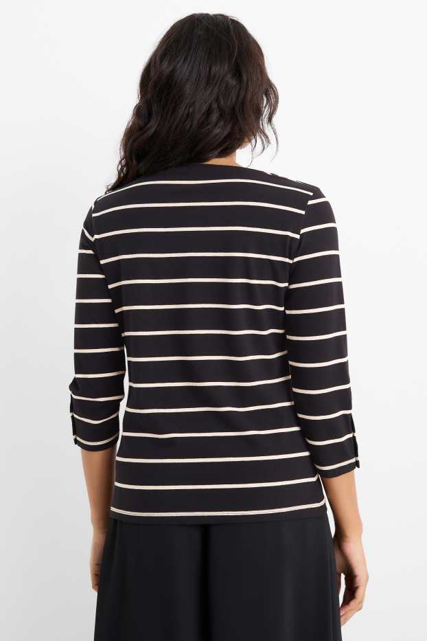 Mujer - Camiseta de manga larga - de rayas - negro / blanco