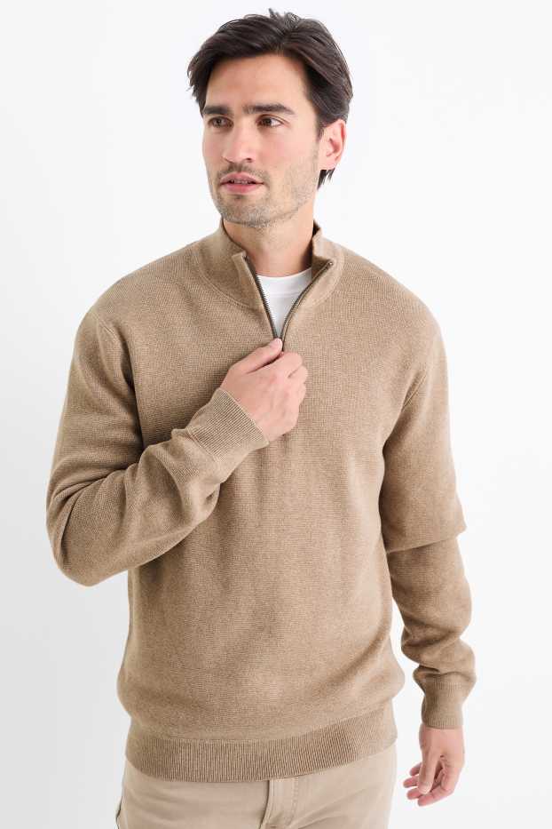 Hommes - Pull - finition texturée - beige chiné