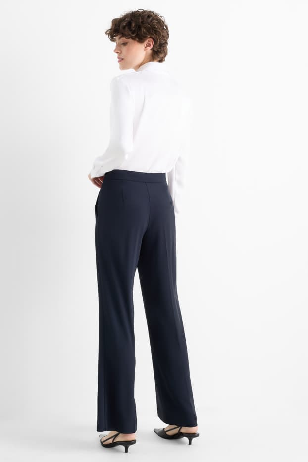 Donna - Pantaloni di stoffa - vita media - gamba ampia - blu scuro