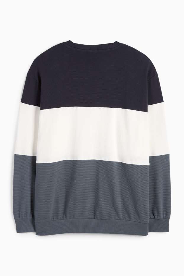 Herren - Sweatshirt - gerippt - gestreift - dunkelblau