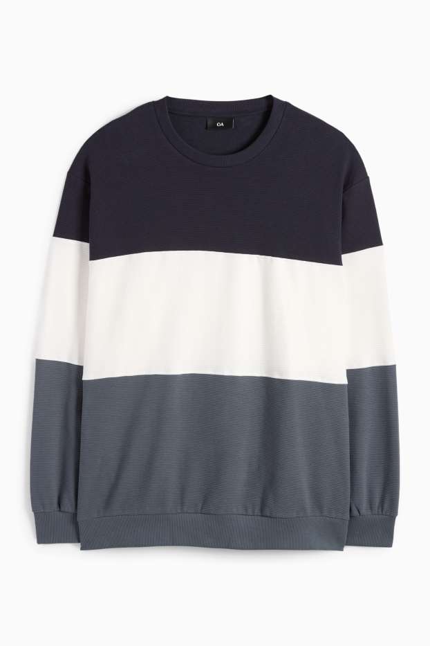 Herren - Sweatshirt - gerippt - gestreift - dunkelblau