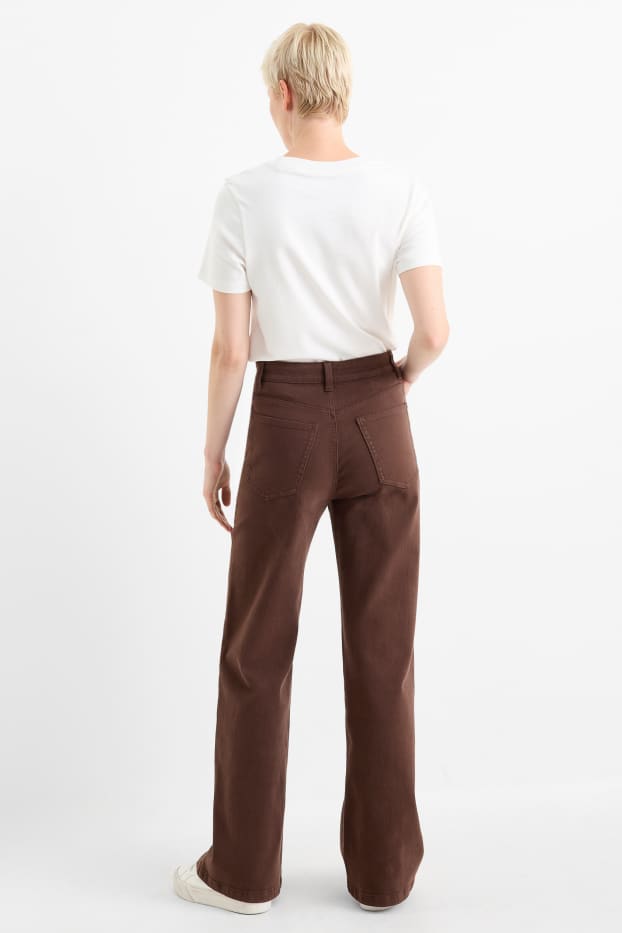 Dámské - Wide leg jeans - high waist - hnědá