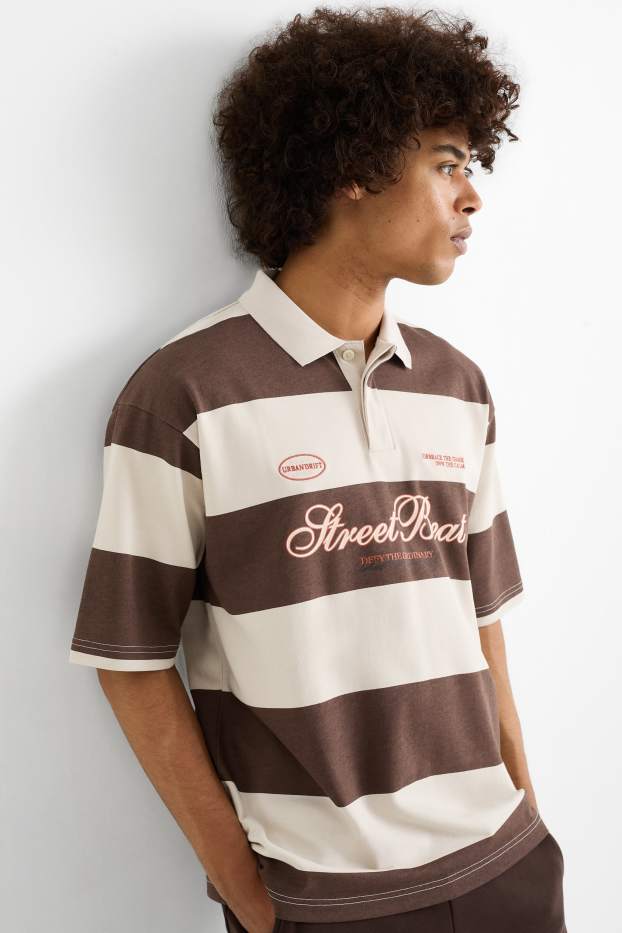 Herren - Poloshirt - Oversized - gestreift - dunkelbraun