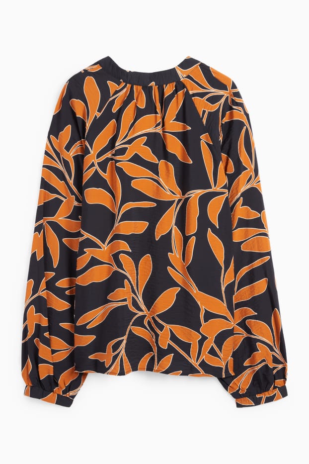 Damen - Bluse mit V-Ausschnitt - geblümt - orange / schwarz