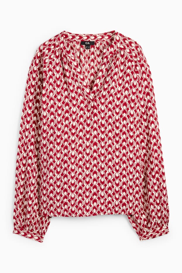 Femmes - Chemisier à encolure en V - à motif - rouge / beige