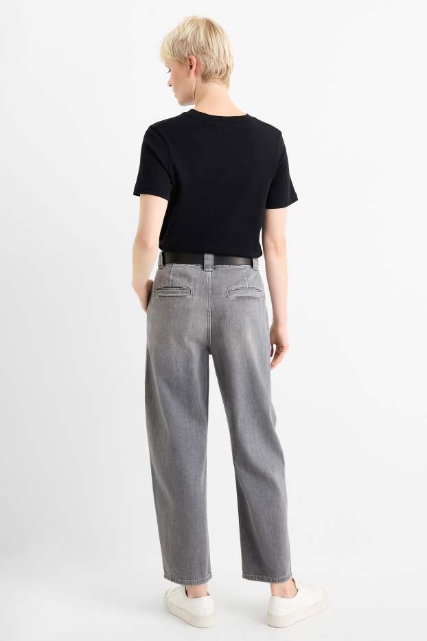 Dames - Barrel jeans met riem - high waist - jeanslichtgrijs