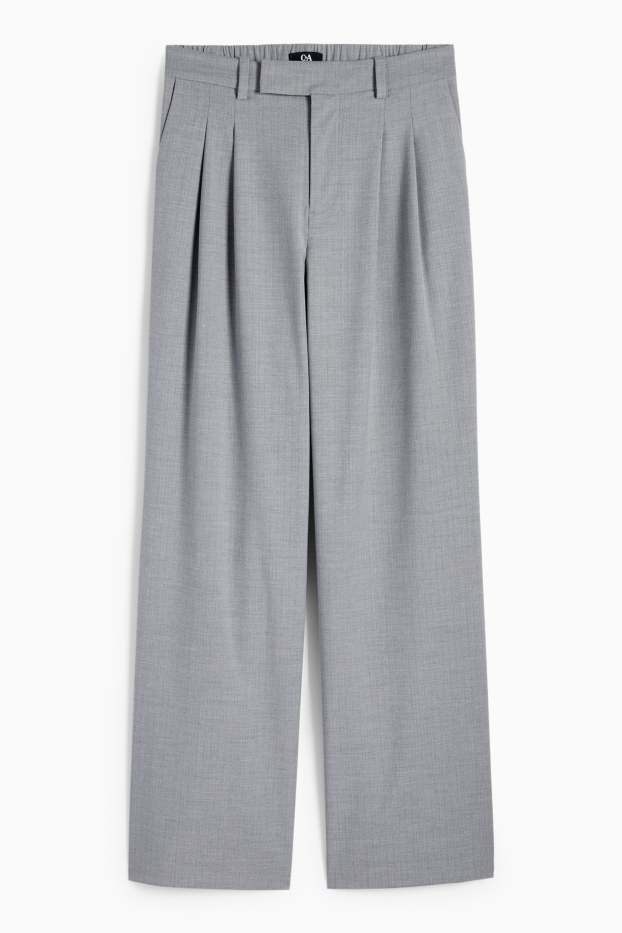 Dames - Business-broek - mid waist - relaxed fit - krijtstrepen - grijs