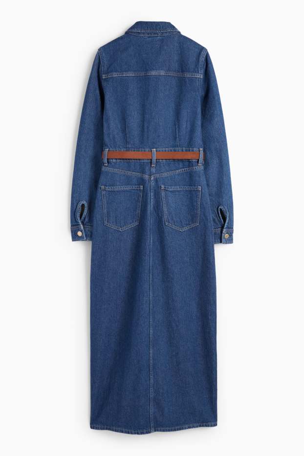 Dona - Vestit camiser texà amb cinturó - texà blau