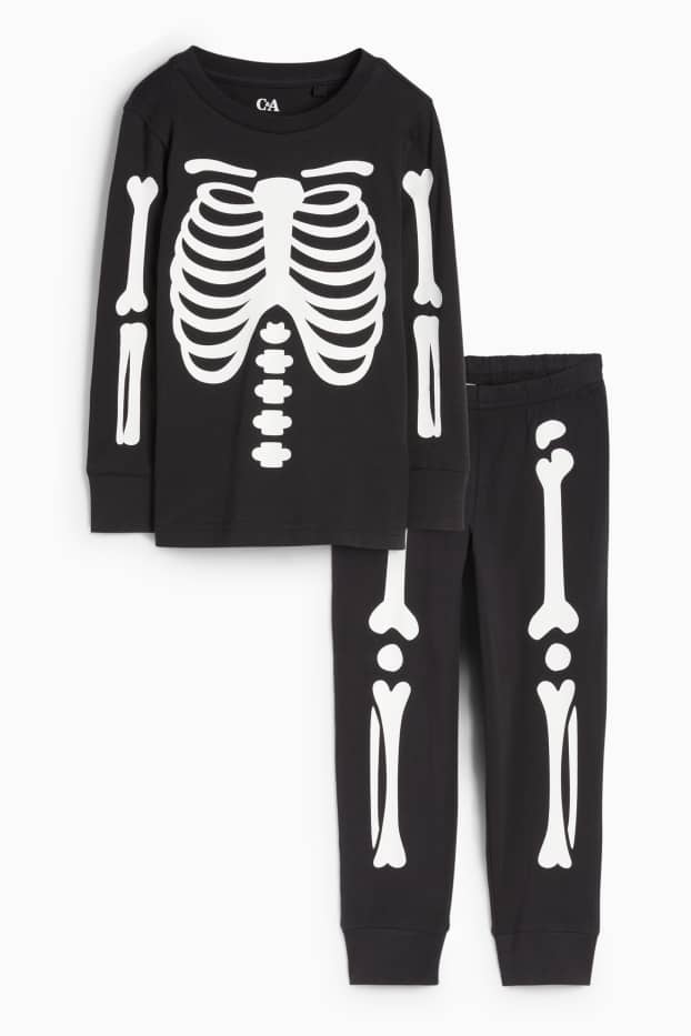 Kinder Jungen - Skelett - Pyjama - 2 teilig - schwarz / weiß