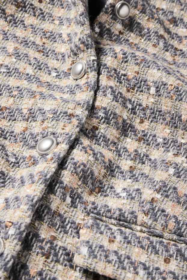 Women - Bouclé blazer - relaxed fit - shiny - check - blue / beige