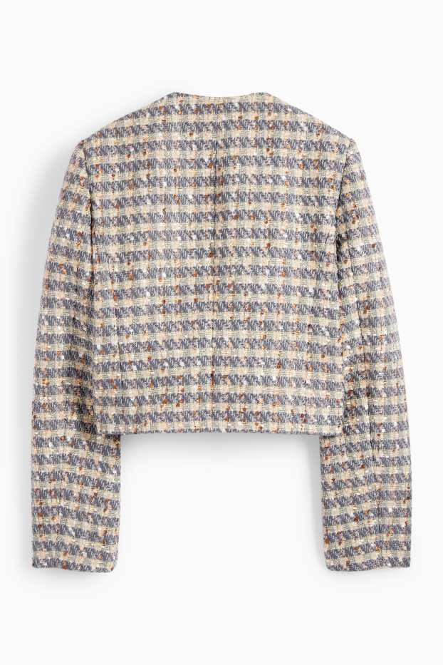 Women - Bouclé blazer - relaxed fit - shiny - check - blue / beige