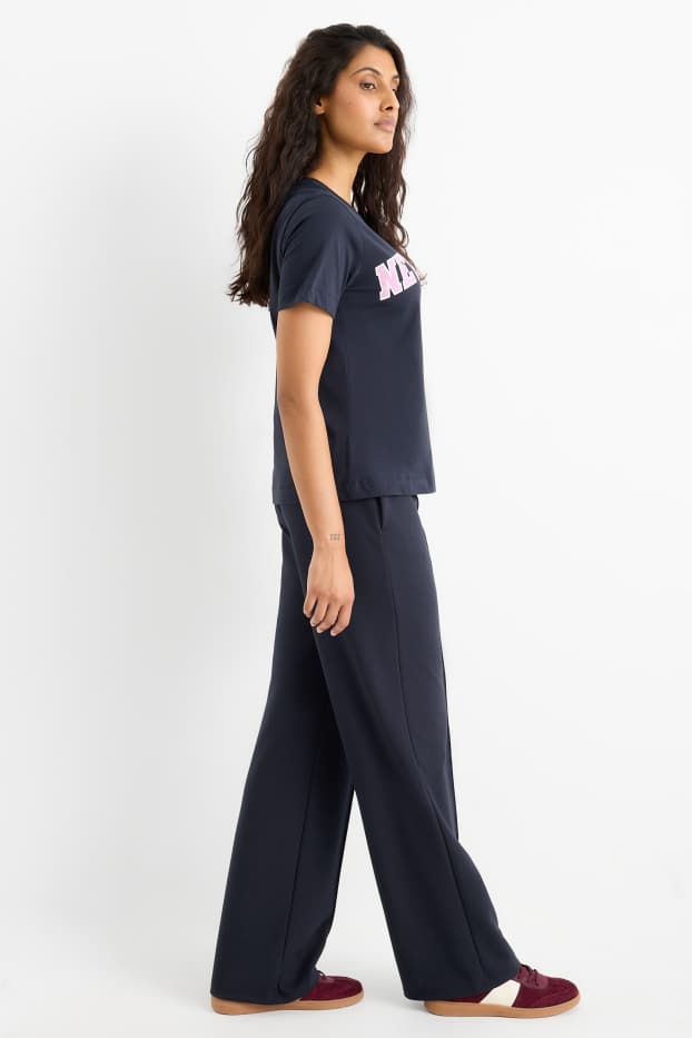 Dames - Jersey broek - mid waist - straight fit - donkerblauw