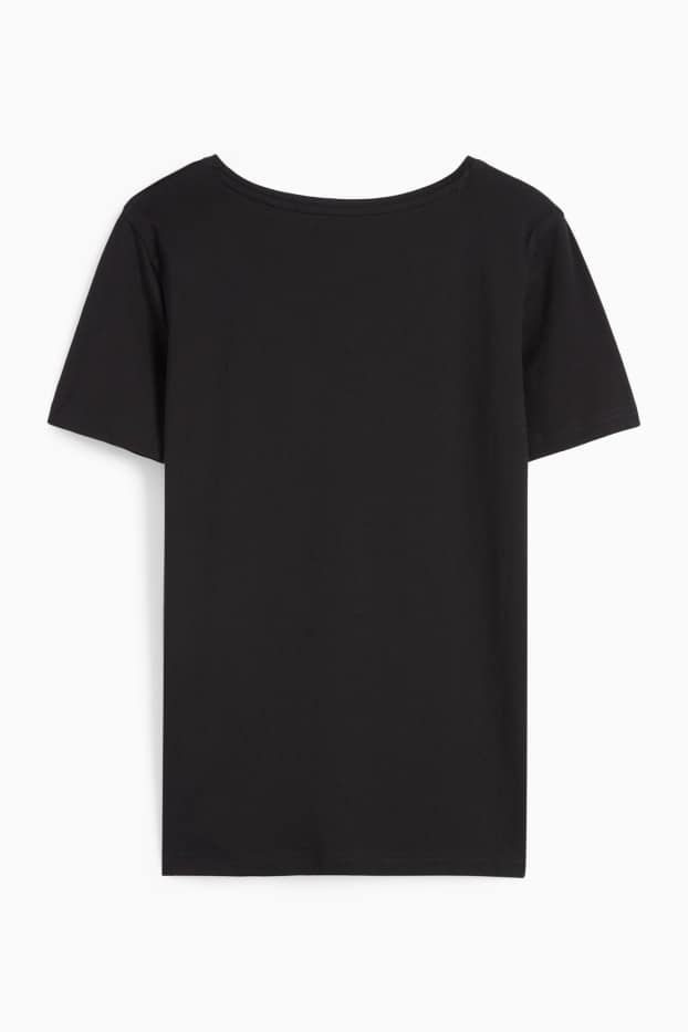 Donna - T-shirt scollo a V - slim fit - nero