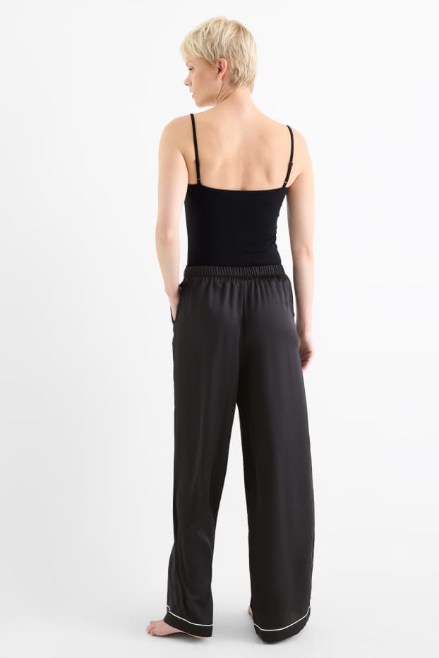 Dames - Satijnen pyjamabroek - zwart
