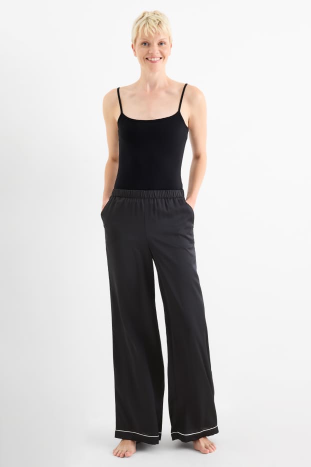 Dames - Satijnen pyjamabroek - zwart