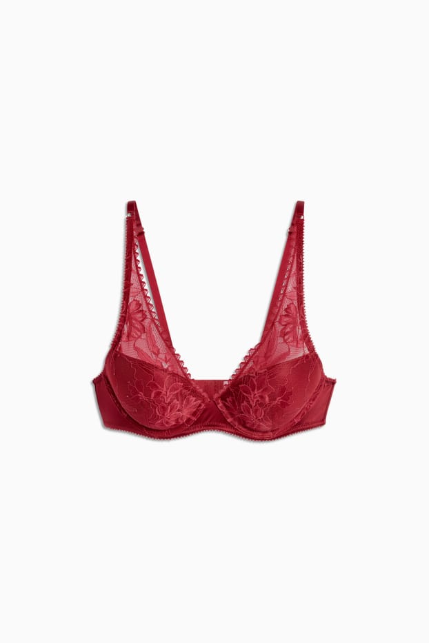 Dames - BH met beugels - PLUNGE - voorgevormd - donkerrood