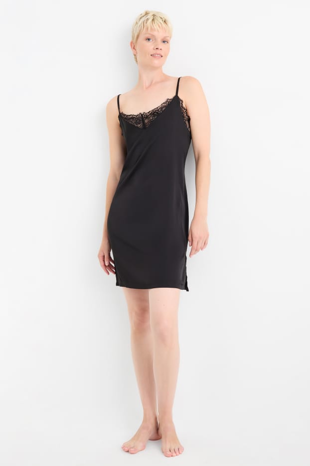 Women - Satin nightdress - black