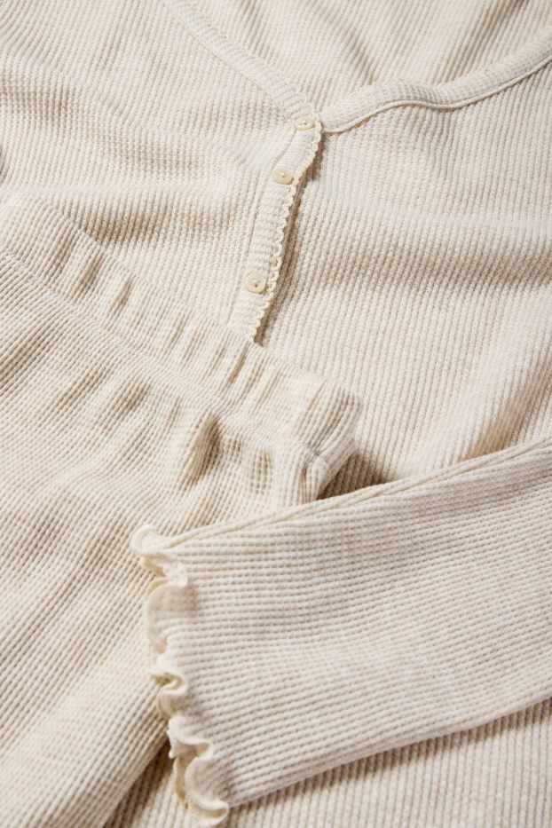 Damen - Pyjama - strukturiert - hellbeige