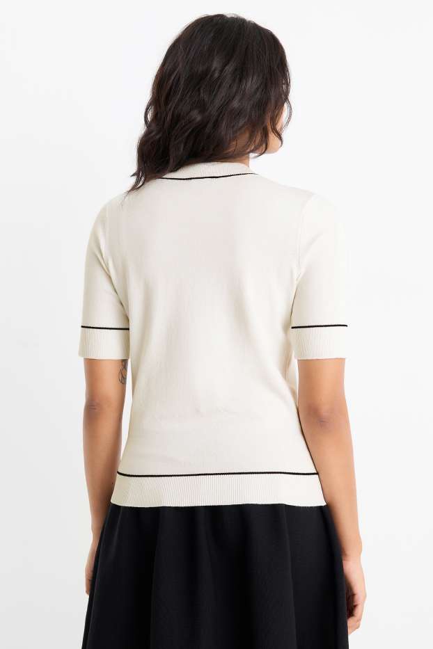 Women - Knitted jumper - short sleeve - white
