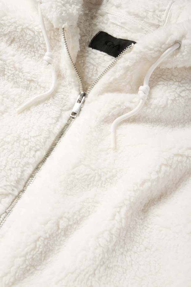 Mujer - Chaqueta de borreguillo con capucha - blanco