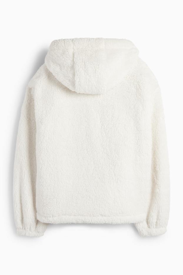 Mujer - Chaqueta de borreguillo con capucha - blanco