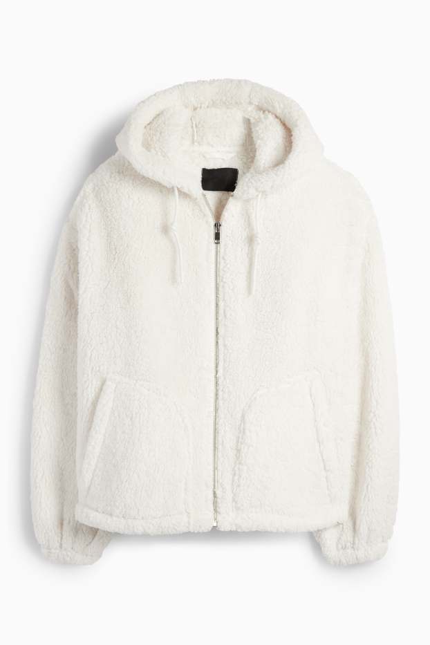 Mujer - Chaqueta de borreguillo con capucha - blanco