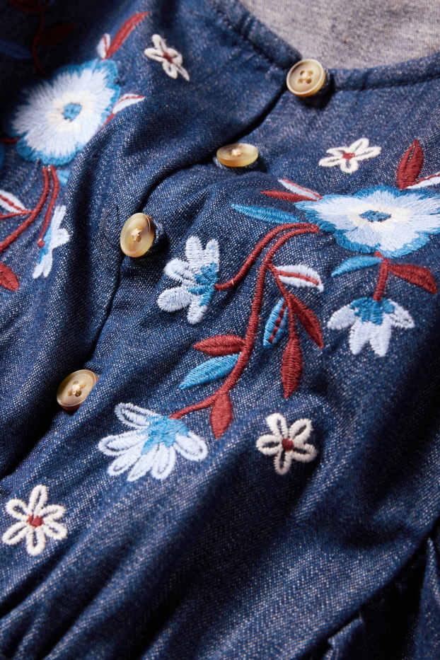 Kinder Mädchen - Blume - Jeanskleid - dunkelblau