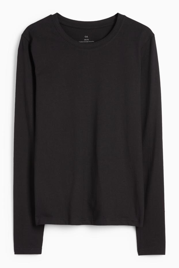 Mujer - Camiseta de manga larga - slim fit - negro