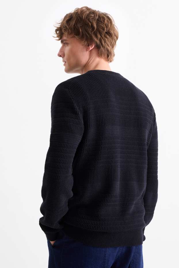 Uomo - Maglione - tessuto tramato - blu scuro