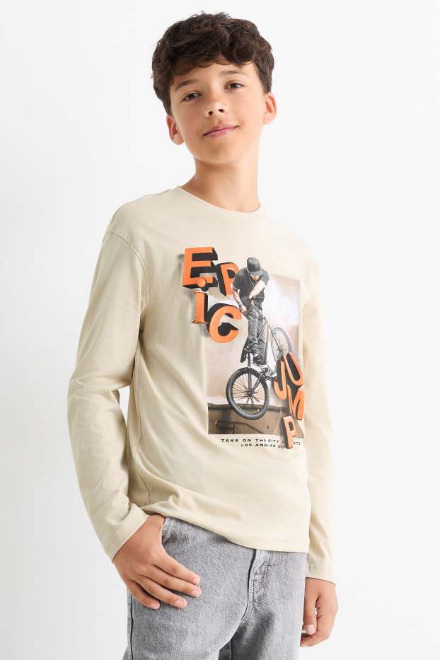 Kinder Buben - Multipack 2er - BMX - Langarmshirt - hellbeige